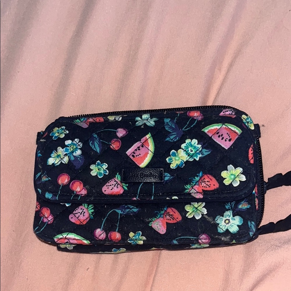 Vera Bradley Black Floral and Fruit Crossbody Bag